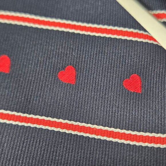 ROBERT TALBOTT SILK TIE NAVY BLUE RED HEARTS STRIPES LUXURY 3.25" X 57" - Picture 2 of 3